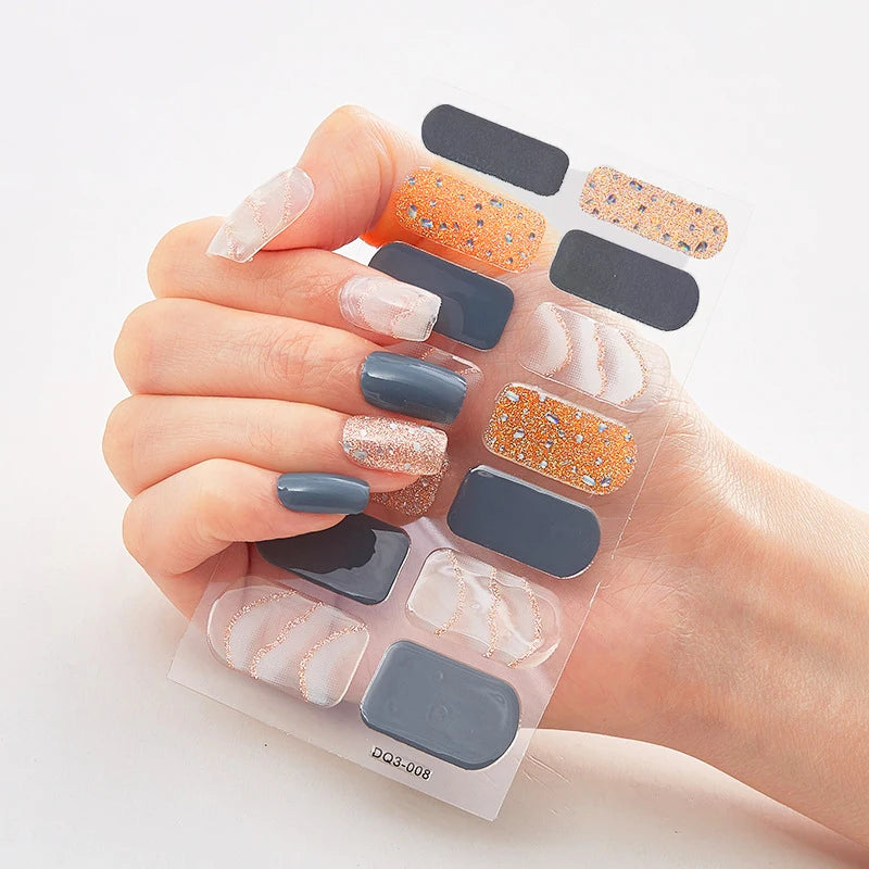 DIY Semi Cured Gel Nail Stickers Long-Lasting Solid Color Nail Strips Patch Slider Nail Sticker Full Cover Decal Manicure Patch