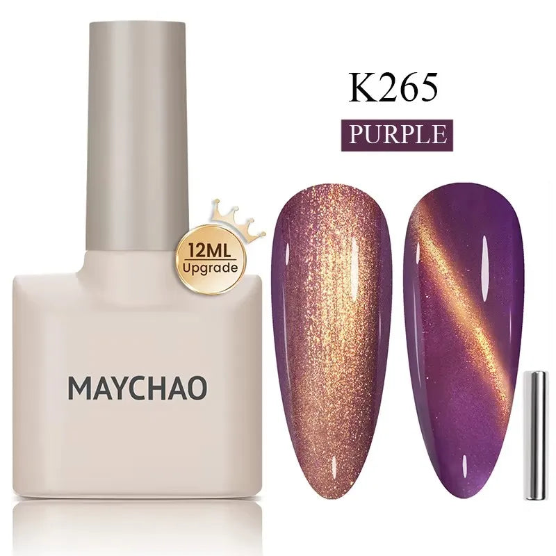 MAYCHAORomantic Galaxy Cat Eye Gel Nail Polish With Magnet Soak off UV Holographic Magnetic Rainbow Gel Polish for Nail Manicure