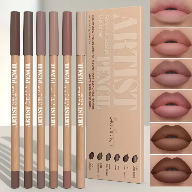 6pcs Velvet Matte Lip Liner Set | Long-Lasting, Non-Drying | Perfect for Delineating and Filling Lips