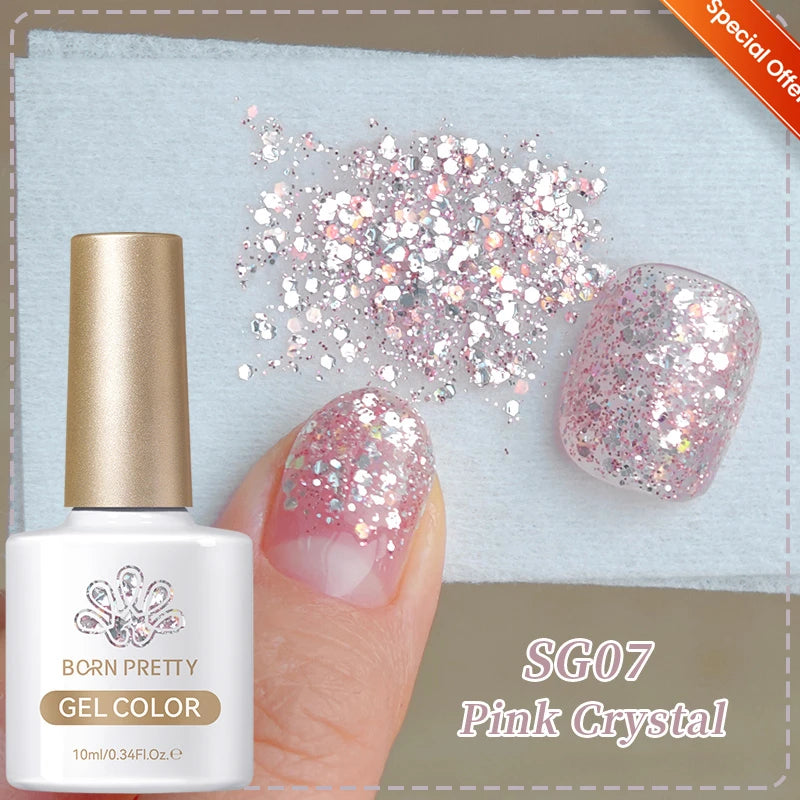 BORN PRETTY 10ml Sliver Carat Mirage Reflective Glitter Gel Nail Polish Sparkling Ultra Shine Soak Off UV Nail Art Gel Varnish
