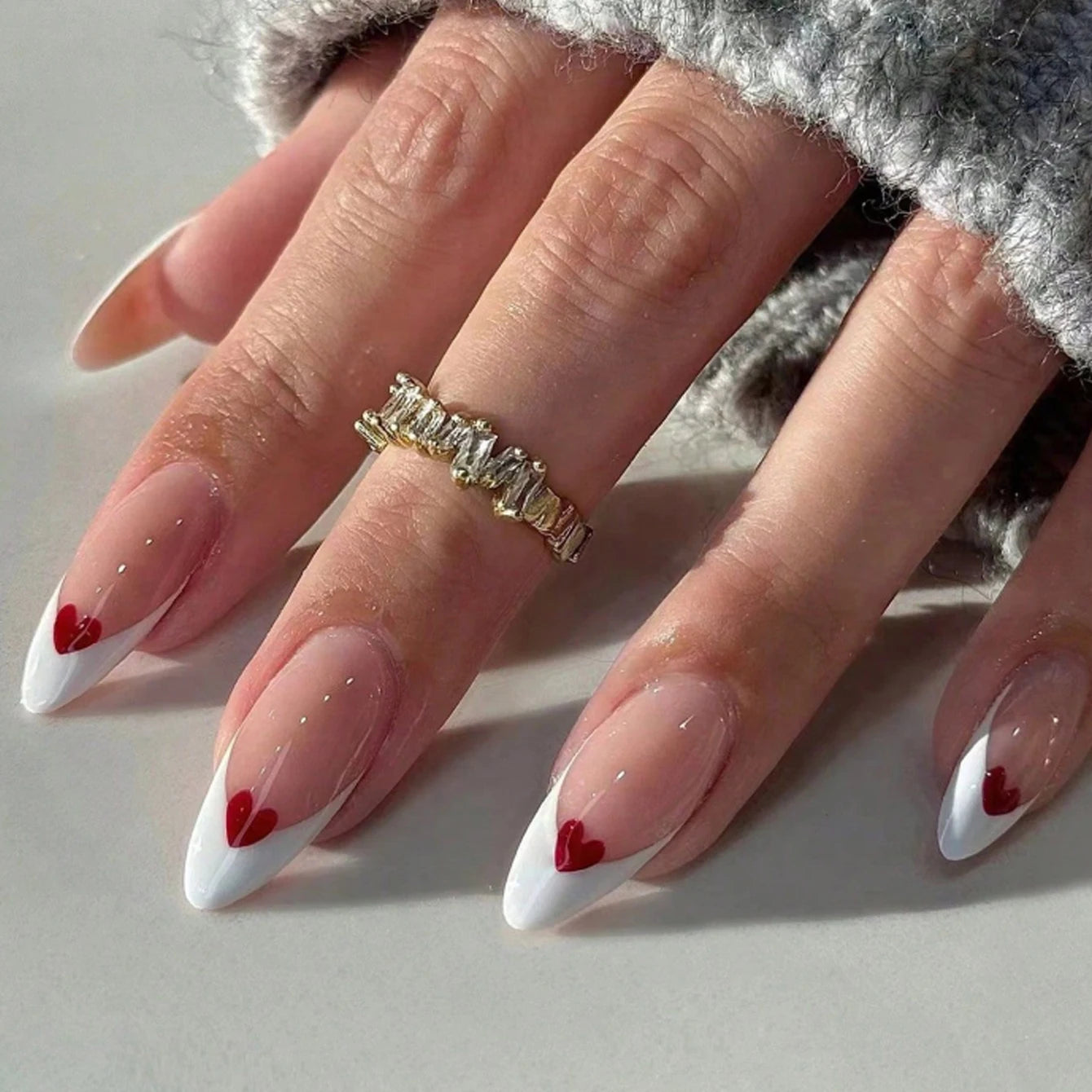 ARTAUG 24PCS Medium Stiletto Pink Black French Tip Press On Nails Star Pattern Glitter Press On Nails