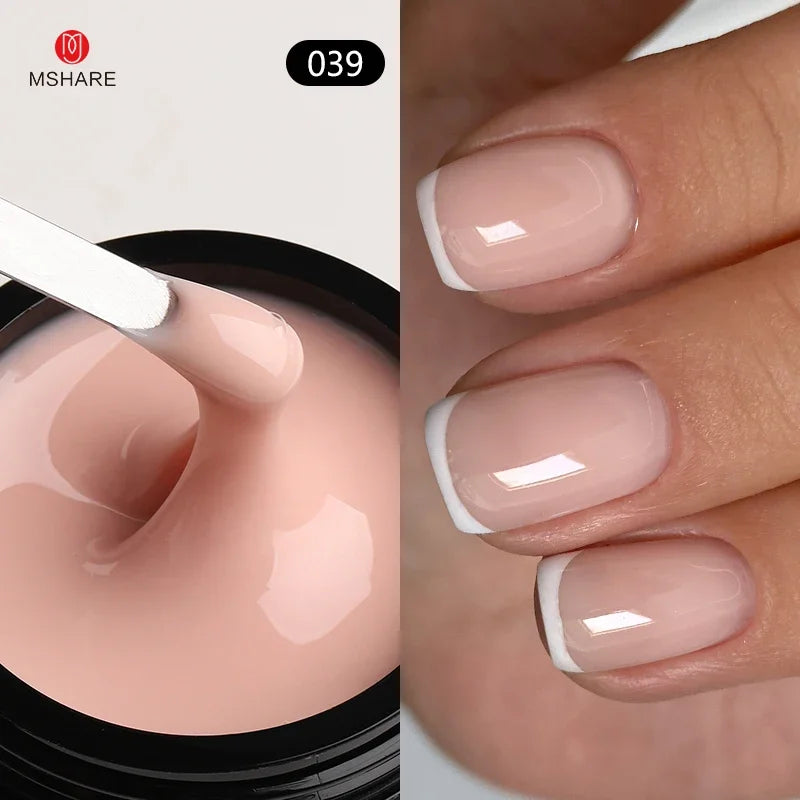 MSHARE 50ml Natural Nails Gel Builder Nalil Tpo Free Self Leveling Gel for Nail Extension Construction Pink Shade UV Led Gel