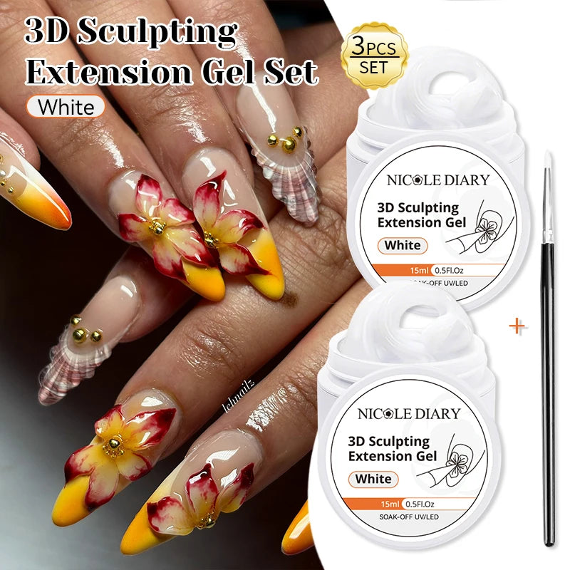 NICOLE DIARY White Non Stick Hand Extension Gel Nail Polish For 3D Shaping Carving Flower DIY Nail Art Extension Acrylic