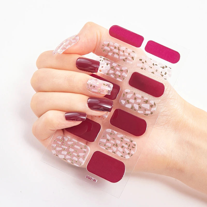 DIY Semi Cured Gel Nail Stickers Long-Lasting Solid Color Nail Strips Patch Slider Nail Sticker Full Cover Decal Manicure Patch