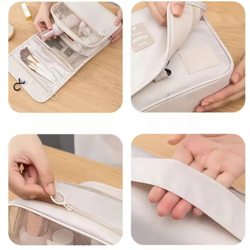 Large Capacity Portable Waterproof Travel Toiletry Bag with Handheld Hook Makeup Storage Bag Dry Wet Separation Cubic Shape