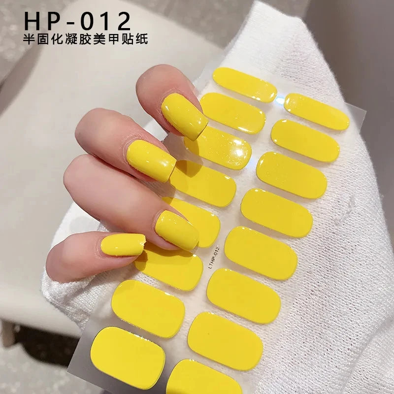 16Tips Glitter Semi-Cured Gel UV Sticker 3D French Gradient Shiny Glitter Powder UV Gel Sticker Full Cover UV Lamp Glitter Decal