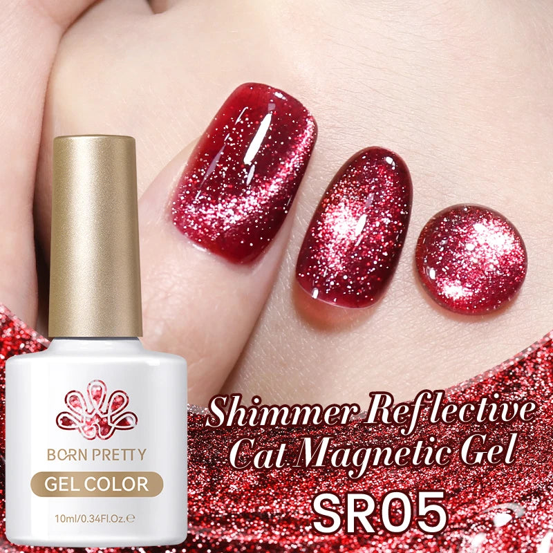BORN PRETTY 10ml Silver Shining Reflective Cat Magnetic Gel Nail Polish Crystal Glitter Soak Off UV LED Nail Art Gel Varnish