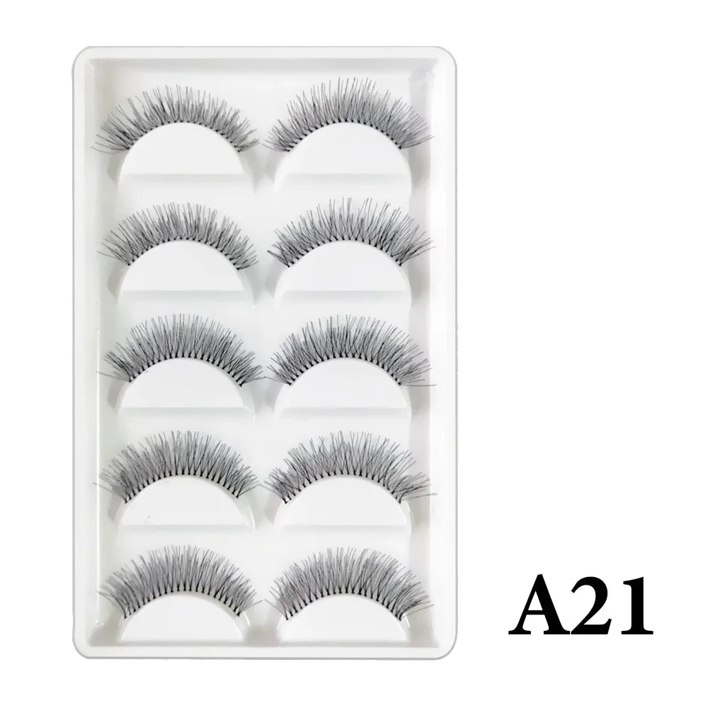 MIOFIA New 5 Pairs Fake Lashes D Curl Fluffy Soft Volume Eyelash Extensions Natural Look 3D Faux Mink False Eyelashes Makeup