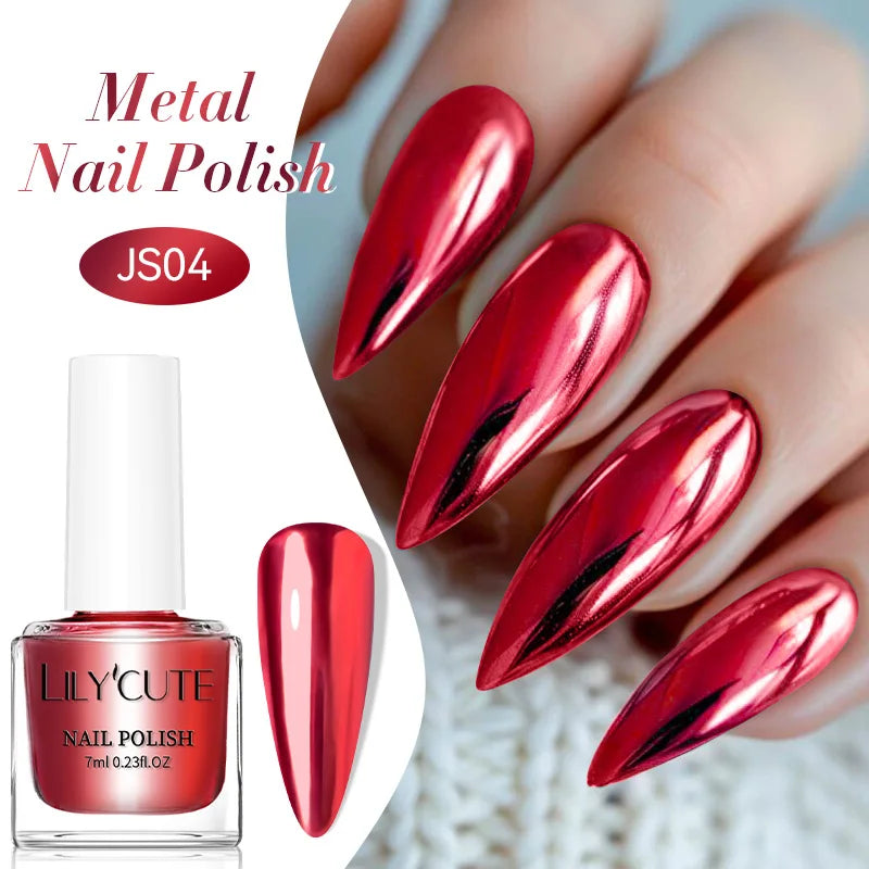 LILYCUTE 7ml Mirror Silver Metallic Nail Polish Super Bright Metal Effect Nail Art Varnish Fast Drying No Need Lamp For Manicure