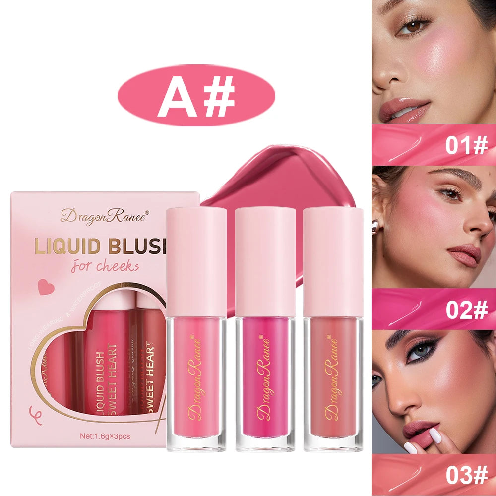Three-Piece Set of Matte Liquid Blush, Natural Highlighter, Long-Lasting Blush, Delicate Color, Clear and Light Blush