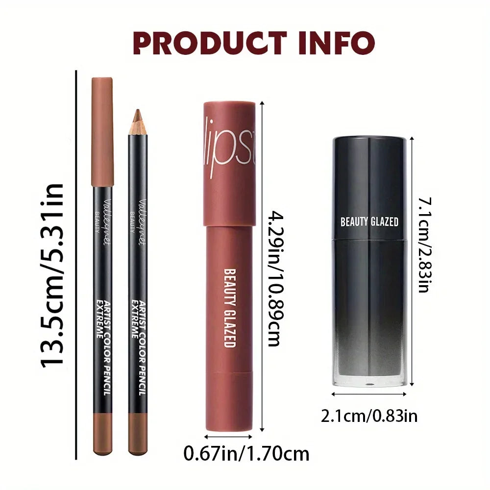 3Pcs/Set Lip Liner + Lipstick+ Lipgloss Lipoil Lip Liner, and Lip Glaze Set. Lip Combo Set ,matte Lipstick,lip Cosmetics