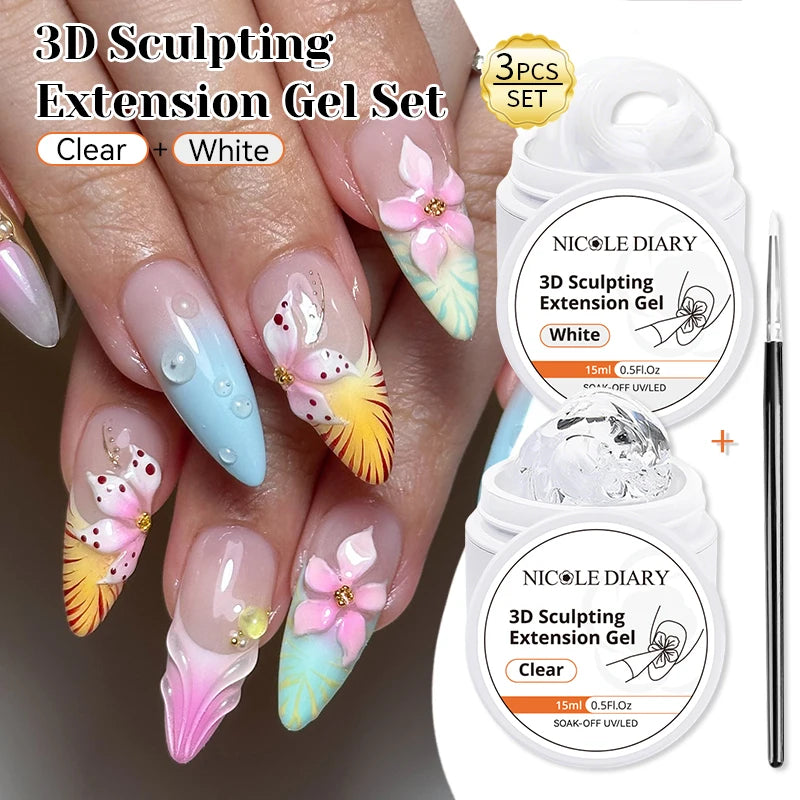NICOLE DIARY White Non Stick Hand Extension Gel Nail Polish For 3D Shaping Carving Flower DIY Nail Art Extension Acrylic