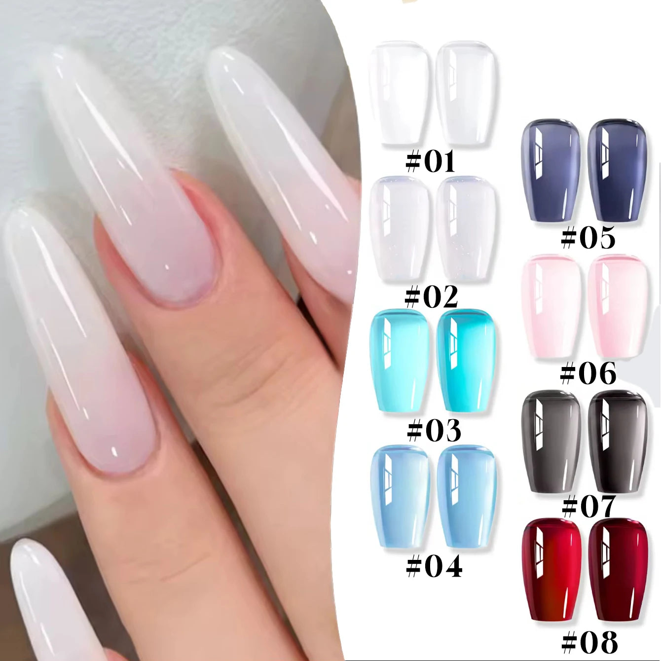10ML 1-24PCS Milk White Jelly Gel Nail Polish Nail Art 2026 New Popular Nail Supplies UV LED Light Nails Black Red Nails