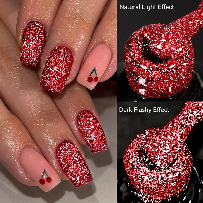 LILYCUTE 7ML Black Silver Red Reflective Glitter Gel Nail Polish Sparkling French Soak Off Long Lasting Manicure Nails Art Gel