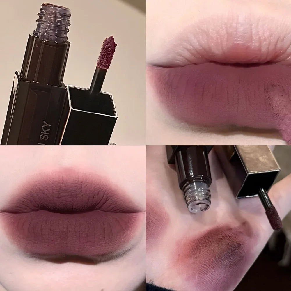 Gothic Gray Purple Lipstick Velvet Matte Punk Black Brown Lipgloss Long Lasting Lip Mousse Waterproof Makeup Non-stick Lips Tint