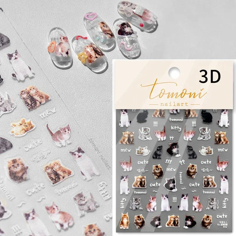 Cute Cat Eye Fishbone Animals Leopard Cat Ginger Cat Kitten Exclamation Point Paw Self Adhesive Nail Art Sticker Manicure Decals
