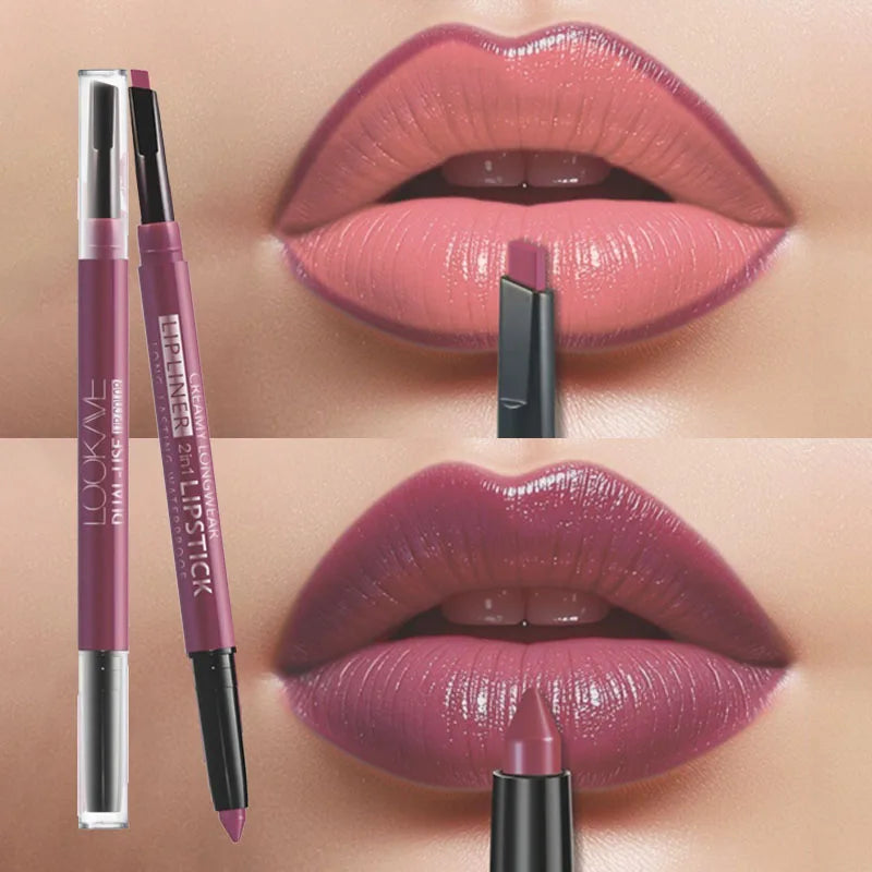 2-in-1 Lipstick & Liner Double Ended Matte Lipstick with Lip Liner, Waterproof & Long Lasting, Creamy Transfer-Proof Finish