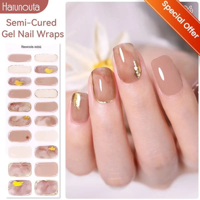 20Tips Gradient French Semi-cured Gel Nail Sticker UV Lamp Needed Full Cover Nail Gel Polish Wraps Manicure Press on Nails Decal