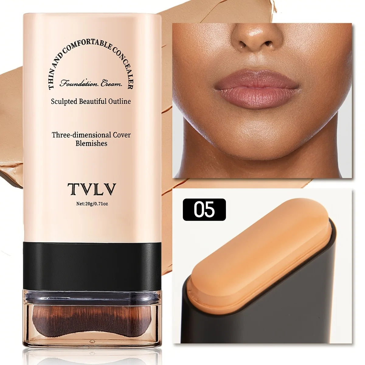 TVLV Velvet Moist Light Eraser Foundation Stick with brush Long-Lasting Flawless Concealer Cream Makeup for Face Beauty Cosmetic
