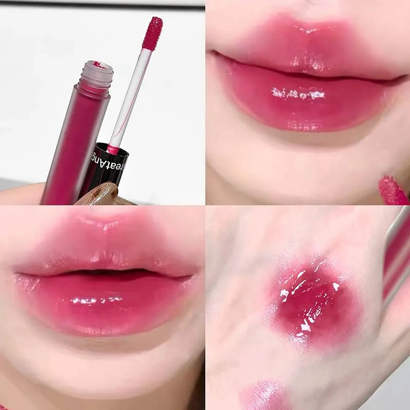 Berry Red Mirror Translucent Lip Gloss Hydrating Water Light Lipstick Clear Jelly Lip Glaze Nude Brown Moisturizing Makeup Tint