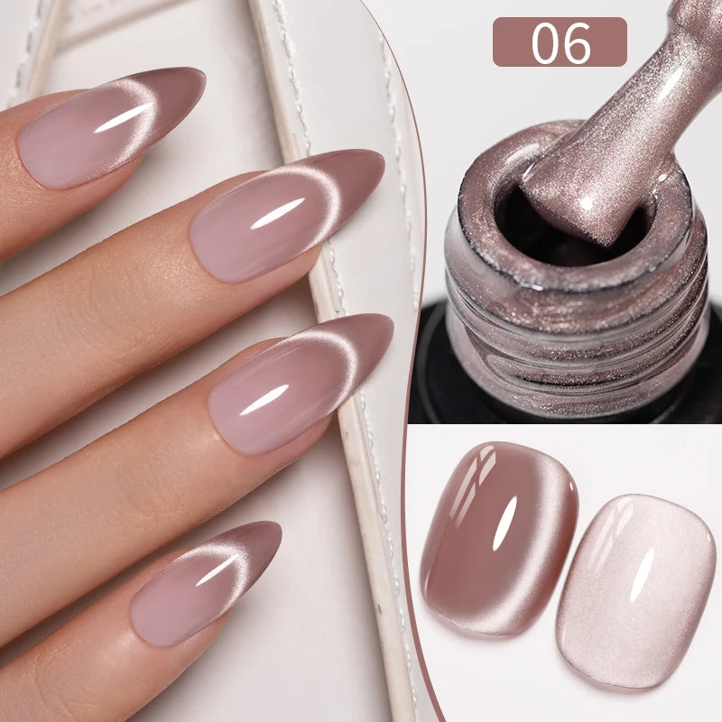 PUENTE 7.5ML Nude Shade Ceramic Cat Eye Gel Nail Polish Shiny Moonlight Cat Eye Gel Soak Off UV Semi-Permanent Nail Art Varnish