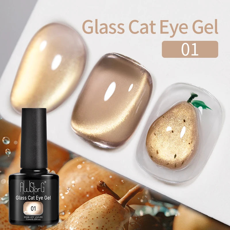 AWStorG 7.5ml Golden Gradient Cat Eye Nail Polish Gel Phototherapeutic Gel Soak Off Nail Magnetic Gel Polish Nail Art DlY