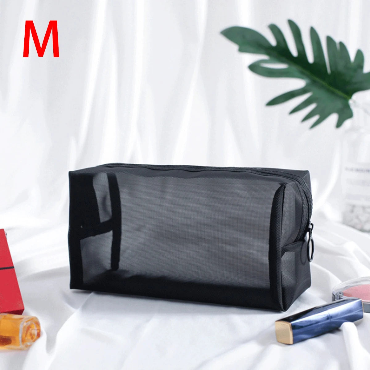 1PC Travel Black Mesh Cosmetic Bag Zipper Makeup Bag For Women Wash Toiletry Bag Makeup Organizer Portable Storage Pouch