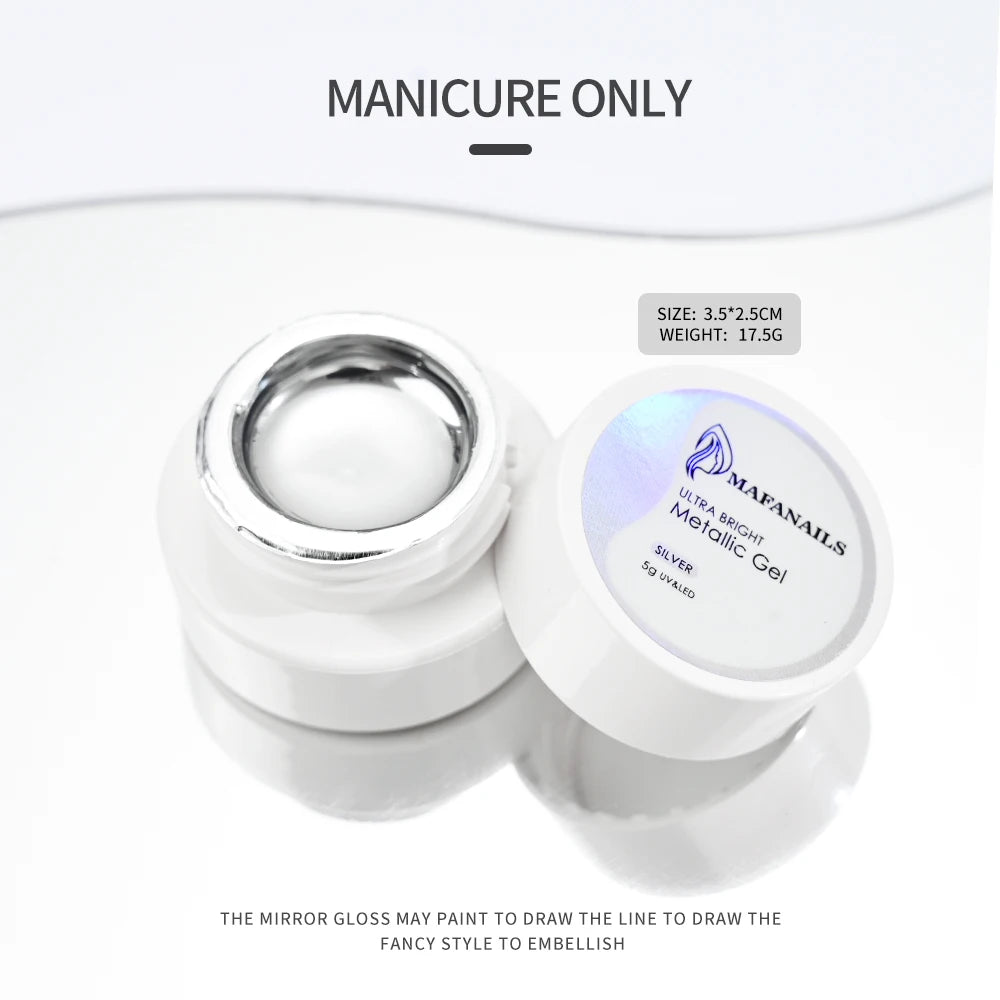 MingLee Silver Metal Gel Metallic Nail Polish Chrome 3D Metal Painted Gel Polish 5ml Liquid Mirror Effect Glossy Shine Manicure
