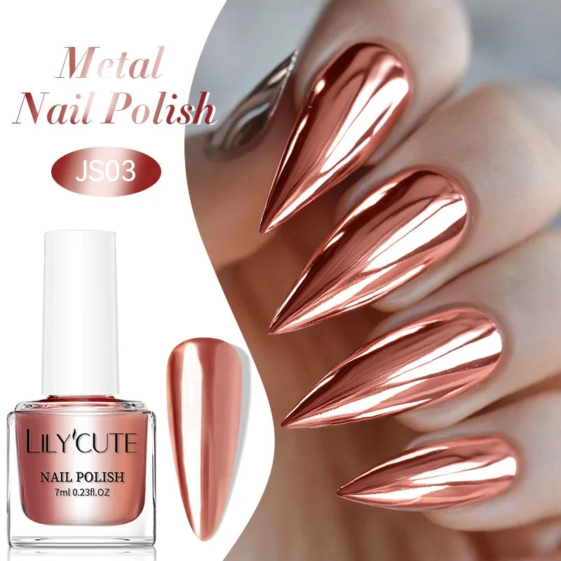 LILYCUTE 7ml Mirror Silver Metallic Nail Polish Super Bright Metal Effect Nail Art Varnish Fast Drying No Need Lamp For Manicure