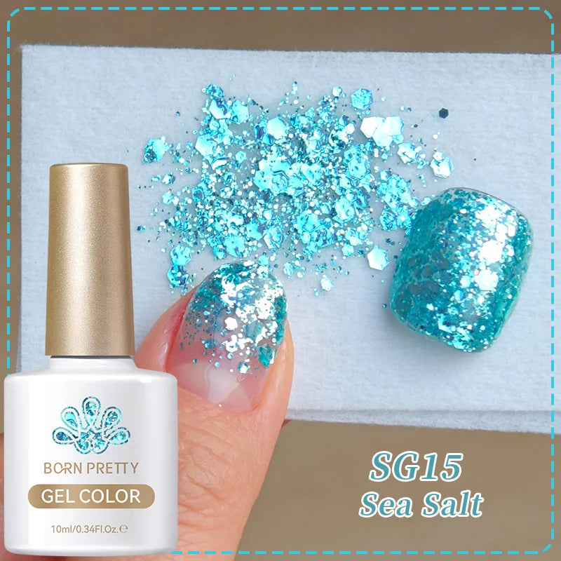 BORN PRETTY 10ml Sliver Carat Mirage Reflective Glitter Gel Nail Polish Sparkling Ultra Shine Soak Off UV Nail Art Gel Varnish
