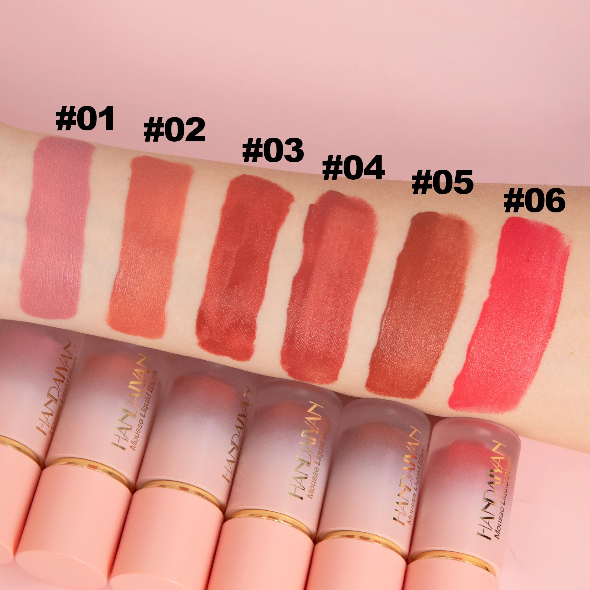 6 Colour Matte Liquid BlushEasy to apply long lasting waterproof blush sponge brush head