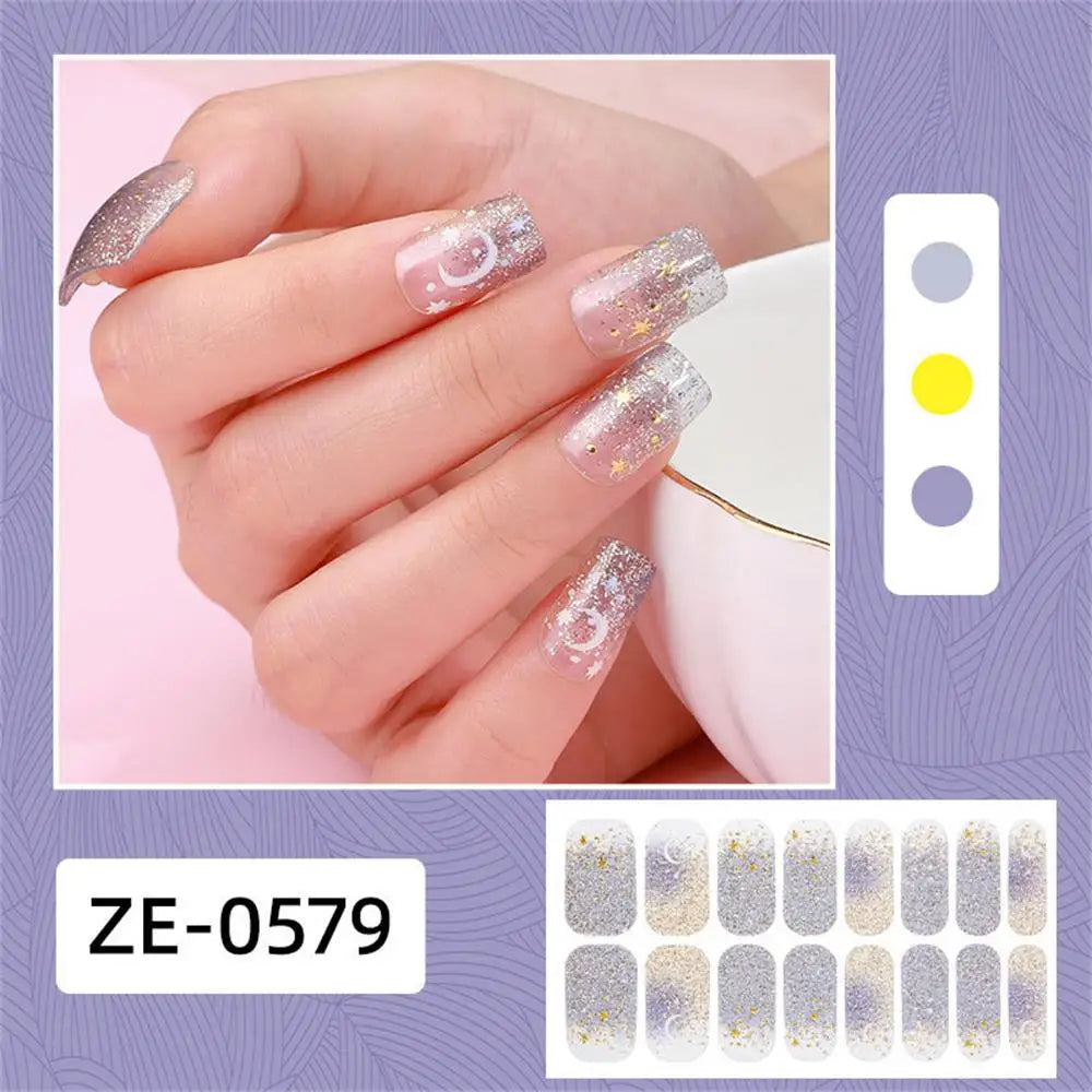 Gradient Cat Eye Style Nail Art Stickers, 16-Piece Set Self-Adhesive Waterproof Glitter False Nail Decals