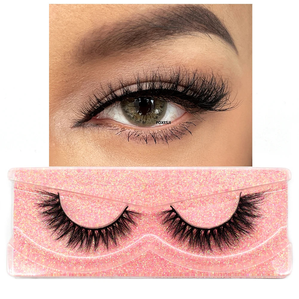 FOXESJI False Eyelashes 3D Mink Eye Lashes Strip Fluffy Dramatic Thick Cross Mink Eyelashes Soft Wispy Fake Eyelashes Extension