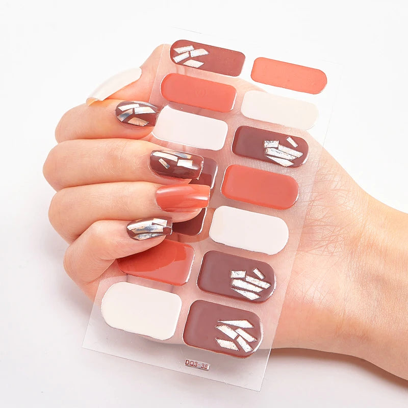 DIY Semi Cured Gel Nail Stickers Long-Lasting Solid Color Nail Strips Patch Slider Nail Sticker Full Cover Decal Manicure Patch