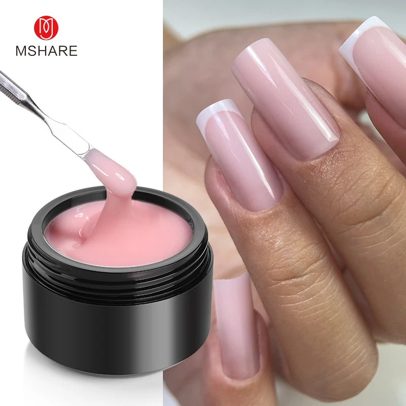 MSHARE 50ml Natural Nails Gel Builder Nalil Tpo Free Self Leveling Gel for Nail Extension Construction Pink Shade UV Led Gel