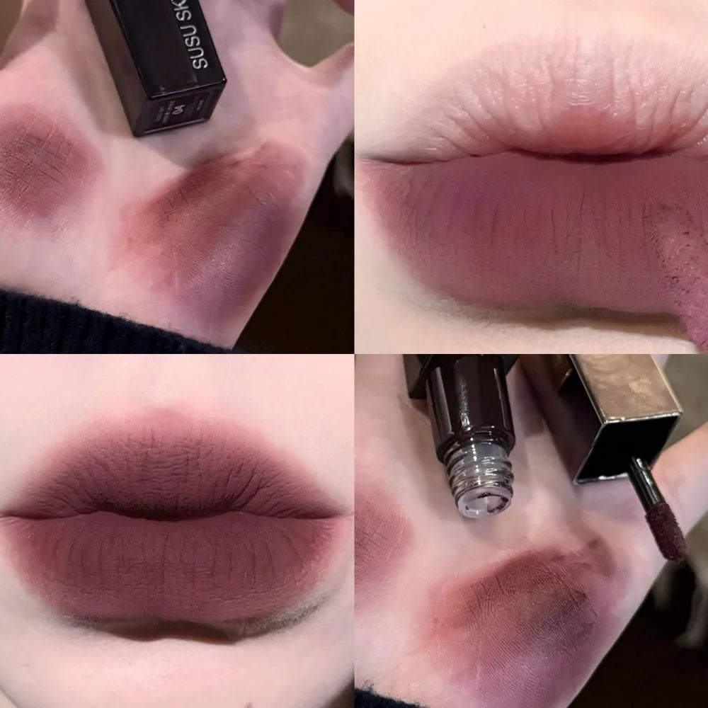 Gothic Gray Purple Lipstick Velvet Matte Punk Black Brown Lipgloss Long Lasting Lip Mousse Waterproof Makeup Non-stick Lips Tint