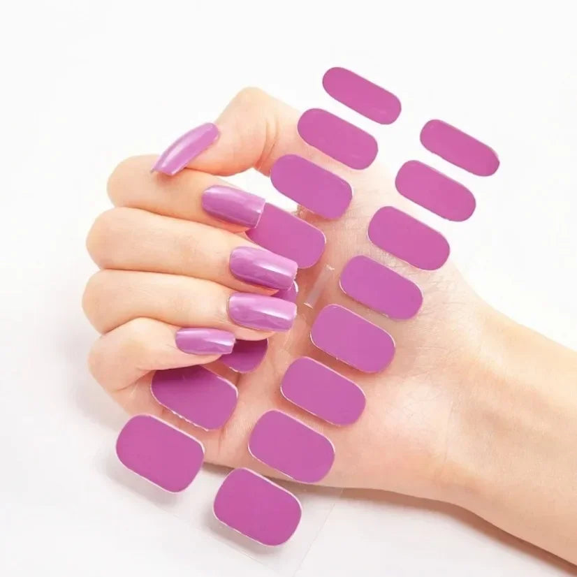 DIY Semi Cured Gel Nail Stickers Long-Lasting Solid Color Nail Strips Patch Slider Nail Sticker Full Cover Decal Manicure Patch