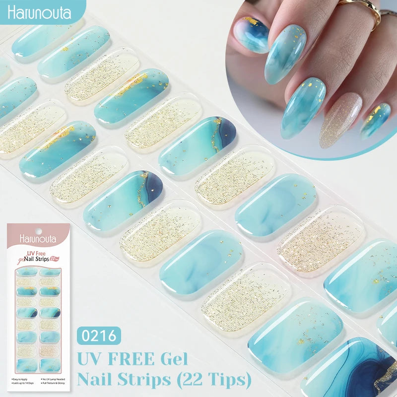 22strips UV Free Nail Gel Strips Loving Heart Gel Polish Nail Sticker Curing-free Adhesive Stickers for Nails Long Lasting Wrap