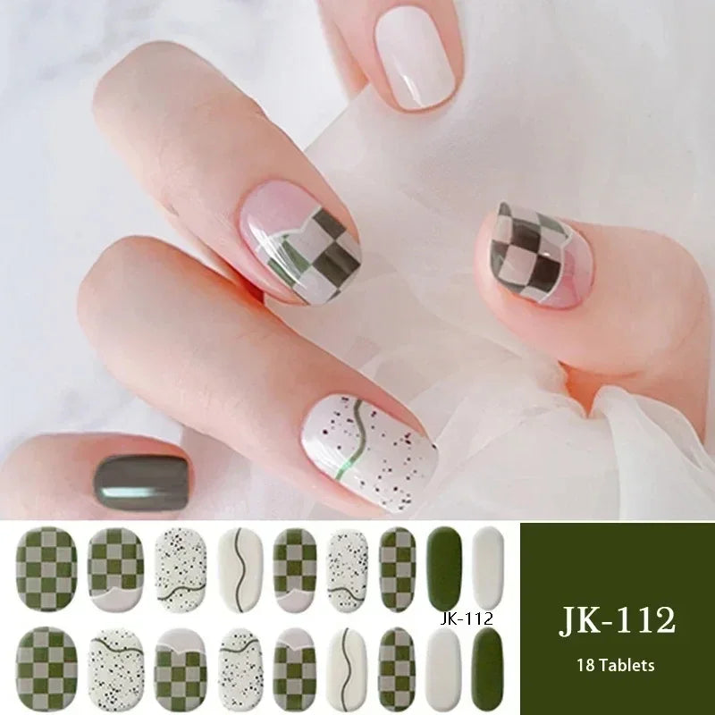 16/20Tips Semi-Cured Nail Wraps Simple Color Adhesive Full Cover Stickers for Nails UV Lamp Need Press On Nails DIY Manicure