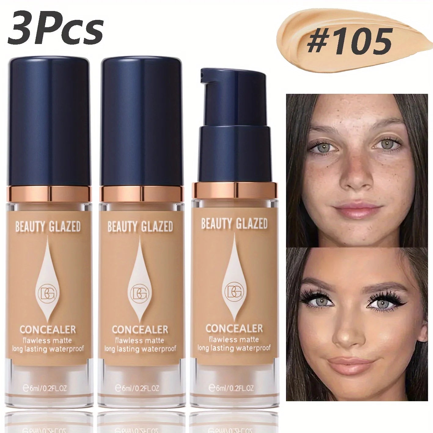 3Pcs/Set Full Coverage Concealer Foundation Long Lasting Waterproof Matte Finish Dark Spots Tattoos Travel Size Cosmetics