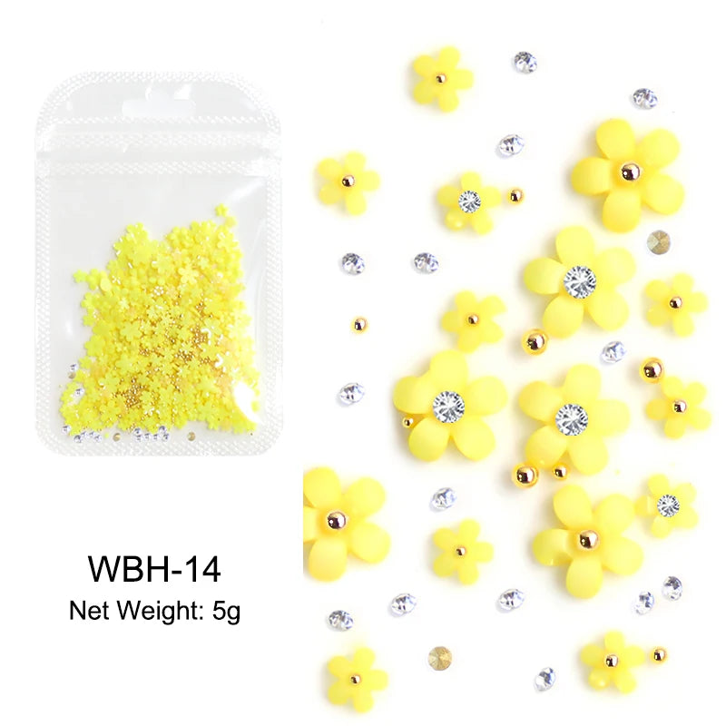 White Acrylic Flower Nail Art Decorations Mixed Size Rhinestones Red Blue Gem Manicure Tools Accessories DIY Nails Design 5g