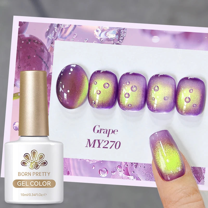 BORN PRETTY 10ml Fruit Purple Grape Cat Magnetic Gel Nail Polish 2025 New Whitening Guava Glass Beads Varnish Nail Supplies