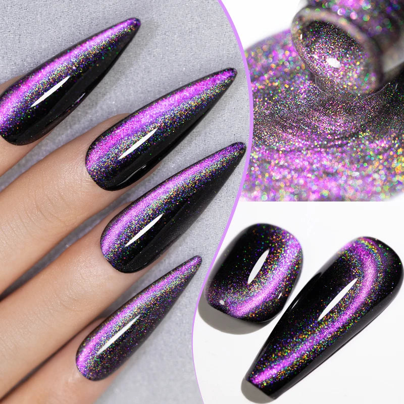 7.5ML Sparkling Rainbow Cat Magnetic Gel Nail Polish Pinkish Purple Laser Cat Eye Gel Soak Off UV Nail Art Varnish For Manicure