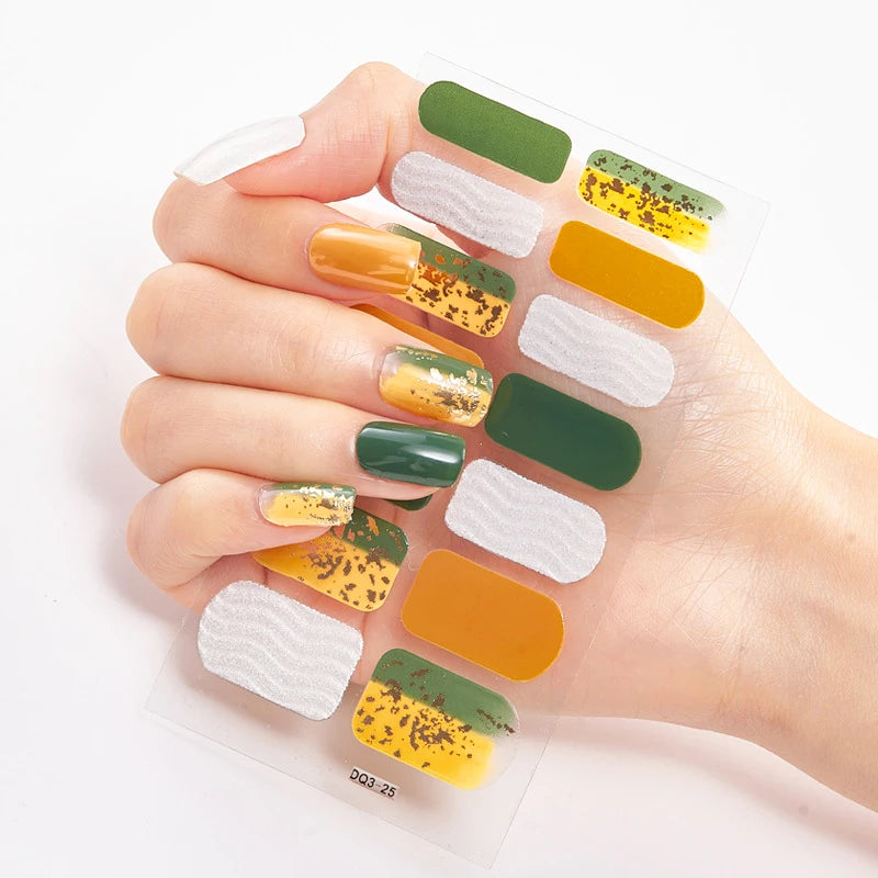 DIY Semi Cured Gel Nail Stickers Long-Lasting Solid Color Nail Strips Patch Slider Nail Sticker Full Cover Decal Manicure Patch