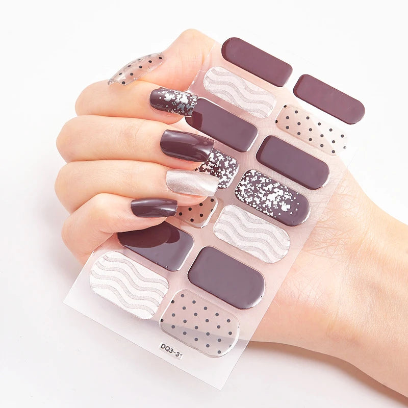 DIY Semi Cured Gel Nail Stickers Long-Lasting Solid Color Nail Strips Patch Slider Nail Sticker Full Cover Decal Manicure Patch
