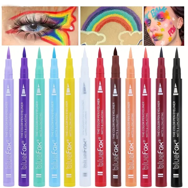 12 color liquid eyeliner liquid pen set, various special makeup, facial paint pen,multi-purpose, multi-color, smooth, waterproof