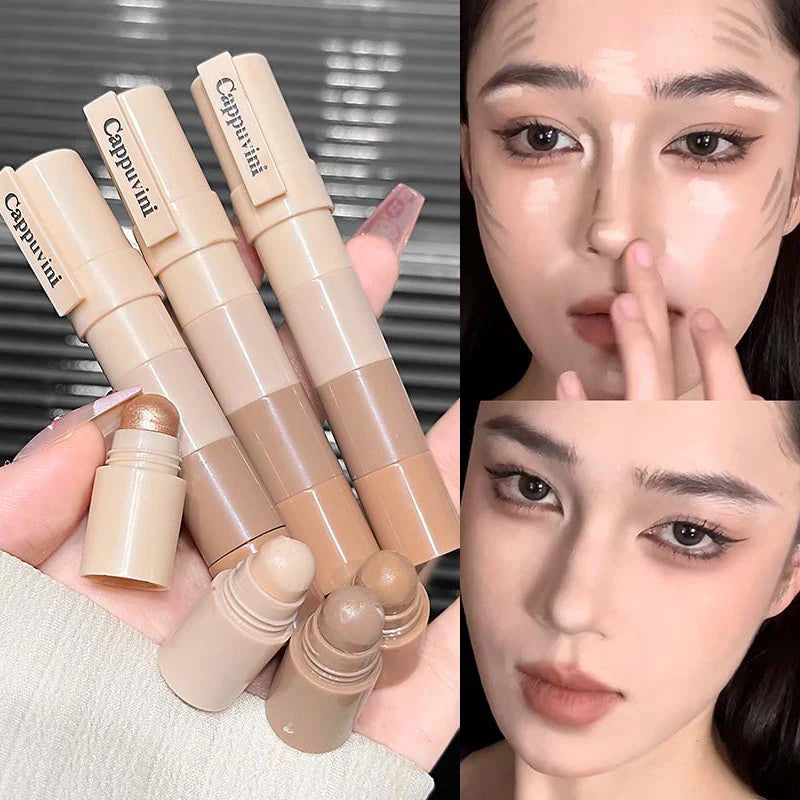 4 in 1 Contour Highlighter Stick 4 Colors Moisturizing Natural Matte Brown Nose Shadow Makeup Matte Shimmer Eyeshadow Stick Set