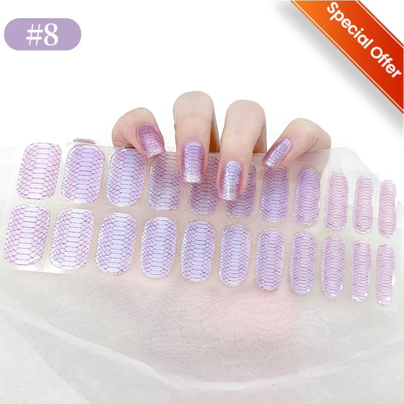 20Tips Gradient French Semi-cured Gel Nail Sticker UV Lamp Needed Full Cover Nail Gel Polish Wraps Manicure Press on Nails Decal