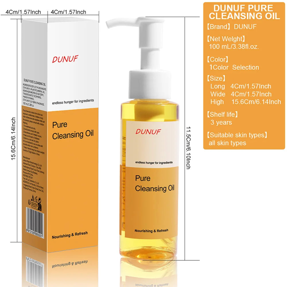 DUNUF 100ML Cleansing Oil Plant Extract Deep Cleans Facial Pores Moisturizing Reduces Blackheads Face Skin Care Makeup Remover
