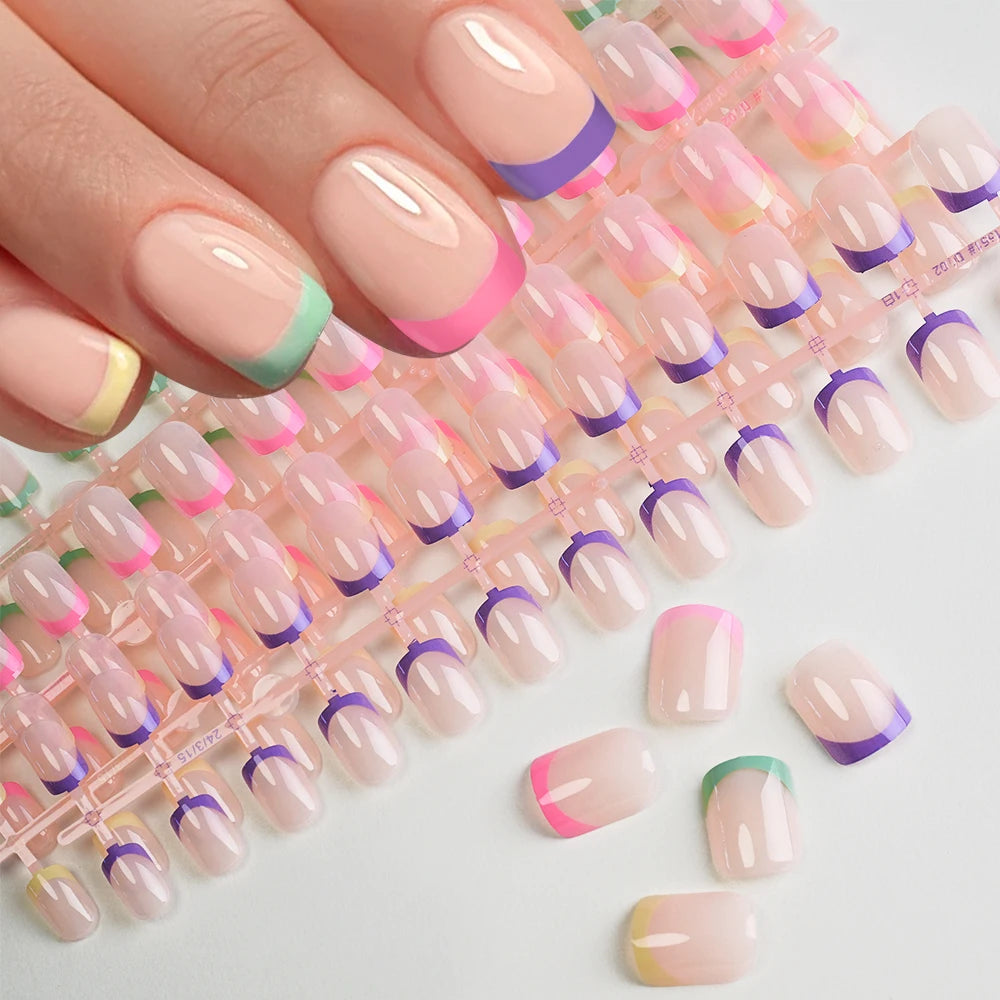120/240Pcs French Short Square False Nails 12-Sizes Full Cover Press On Nail Glossy French Fake Fingertips for Women DIY Nails &